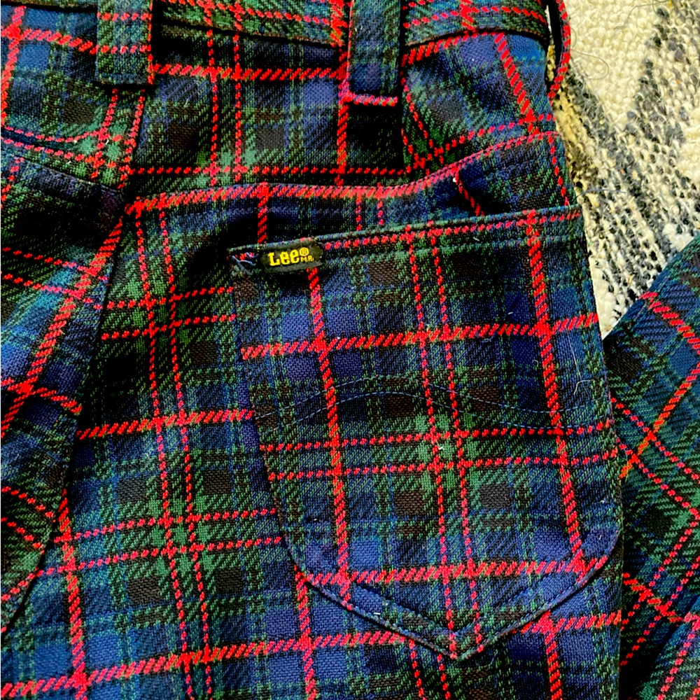VINTAGE 70s Lee Brand , Poly Plaid Pants . 27w/29l